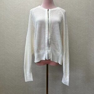 Varley Long Sleeve Cotton White Cameron Knit Zip Cardigan Sweater Womens Size M